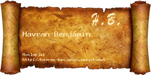 Havran Benjámin névjegykártya